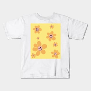 pattern flower emoji happy pink orange yellow Kids T-Shirt